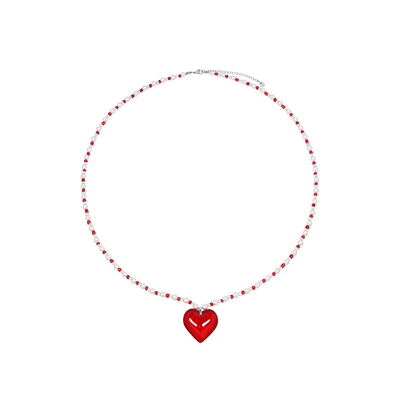 AWE唐九洲同款红色爱心珍珠项链