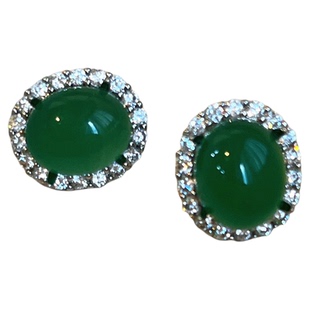 CIX翡翠湖/新中式贵气耳饰天然玉髓蚊香盘耳夹国风耳环祖母绿耳钉