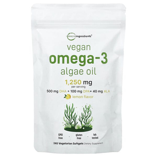 Micro Ingredients,Vegan Omega-3 Algae Oil, Lemon, 240 Vegeta