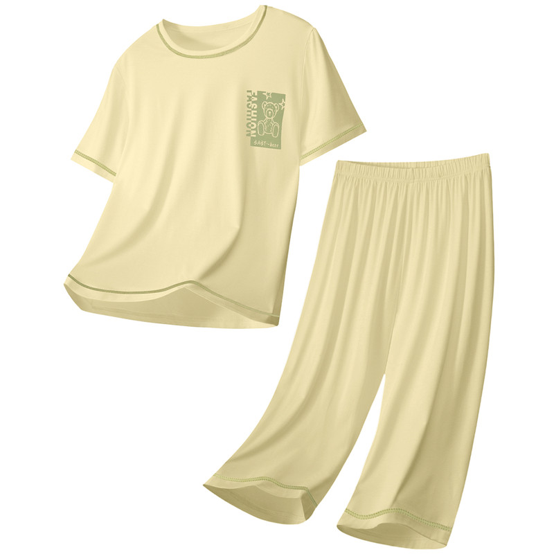 宜而爽儿童睡衣纯棉男童七分袖全棉女孩中大童青少年空调家居服夏