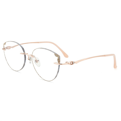 超轻钛架近视无框钻石女变色眼镜