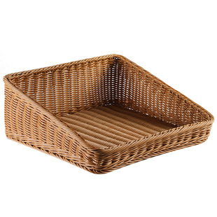 斜口水果篮梯形收纳筐仿藤编织筐超市展示筐面包零食收纳篮子塑料