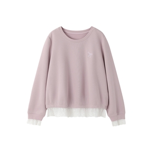 时然大码女装粉色蕾丝卫衣2025秋冬新款胖mm韩系减龄圆领长袖上衣