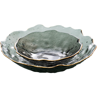 轻奢金边沙拉玻璃异性盘ins网红创意耐高温大号透明水果盘子家用