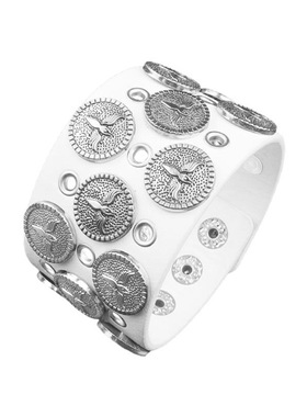 银色飞鹰徽章圆盘气孔皮朋克手链