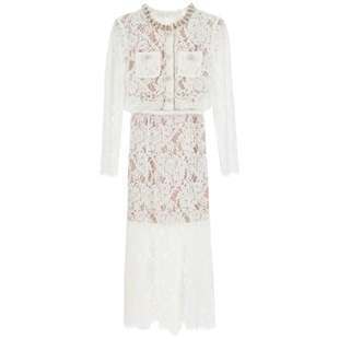 白色蕾丝性感透视开衫上衣鱼尾半身长裙高级感法式小香风仙气套装