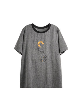 【月亮不睡】撞色印花H型短袖