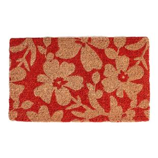 印度进口手工椰壳棕榈门垫美式简约花朵除尘蹭土红色吸尘脚垫定制