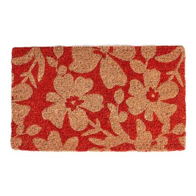 印度进口手工椰壳棕榈门垫美式简约花朵除尘蹭土红色吸尘脚垫定制