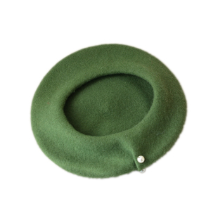 秋冬保暖羊毛呢子大码大头围褶皱珍珠装饰彩色女画家贝雷文艺帽子