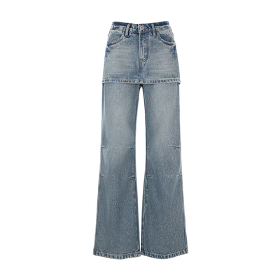 wanatry100%棉辣妹假两件牛仔裤