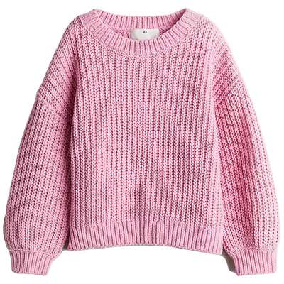 HM童装儿童女童毛衣秋季雪尼尔圆领长袖休闲套头针织衫1094835