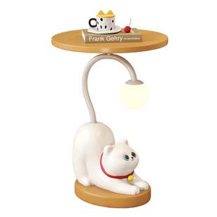 创意优雅猫可爱边几带灯一体客厅沙发小圆桌卧室床头小桌子置物架