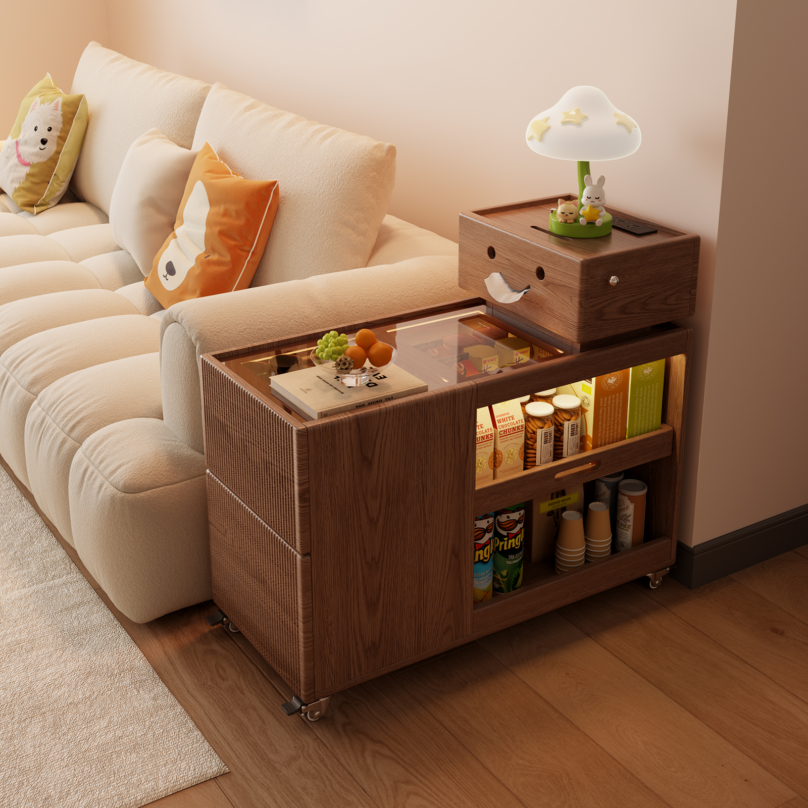 冬木机器人沙发边柜侧柜客厅可移动边几柜茶几柜创意置物柜子实木