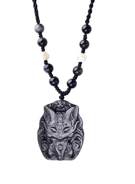 天然银曜石九尾狐吊坠钥匙扣男女