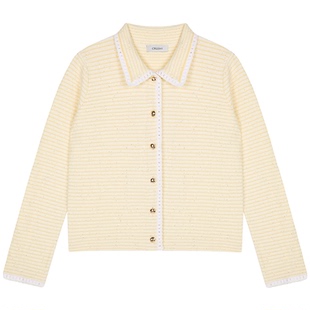 陈妍希同款CRUSH Collection2026早春新款条纹手勾边开衫翻领衬衫