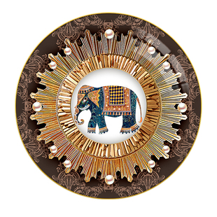 泰式大象装饰画东南亚民族风圆形挂画泰国餐厅饭店民宿背景墙壁画