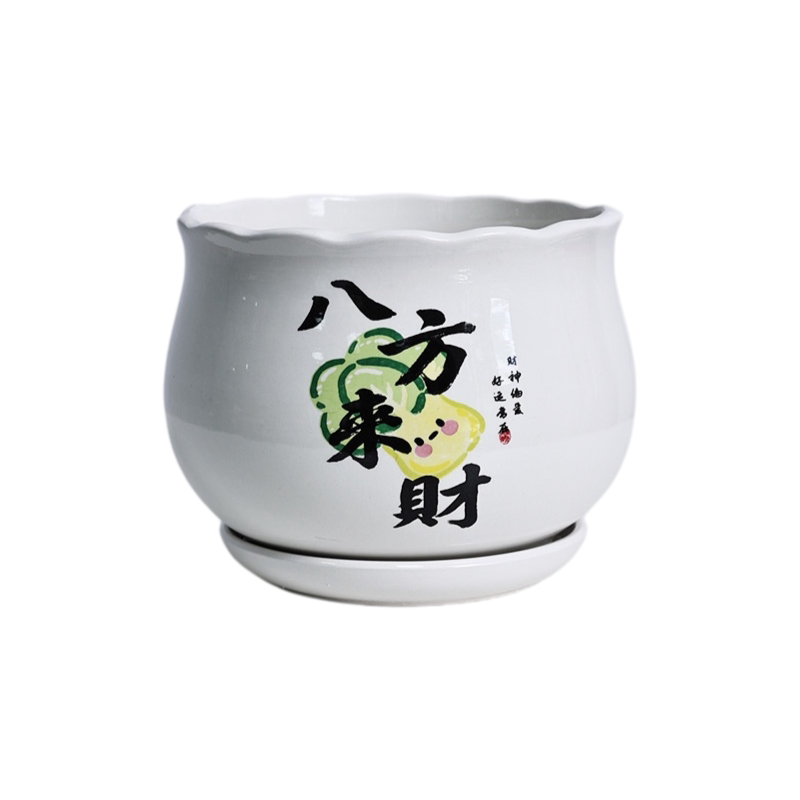 中式国潮发财暴富陶瓷花盆三件套