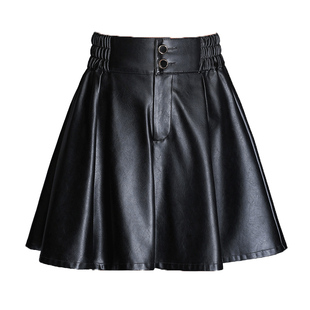 皮短裙女大摆裙2025秋季皮裙半身裙显瘦百褶松紧高腰大码A字伞裙