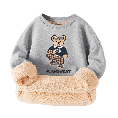 真维斯童装男童加绒卫衣冬季儿童秋冬加厚羊羔绒上衣大童灰色衣服