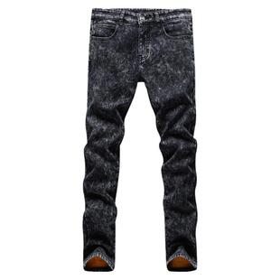 修身小脚男款裤子弹力加绒休闲牛仔裤男士黑色秋冬款韩版潮流男裤