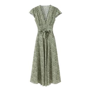 【花海奇遇】1OO%真丝双绉 清新浪漫茹伊印花打揽收腰碎花连衣裙