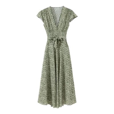 【花海奇遇】1OO%真丝双绉 清新浪漫茹伊印花打揽收腰碎花连衣裙