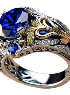 欧美复古蓝宝石戒指男女通用