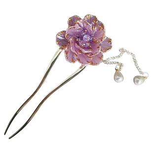 牡丹细语！新中式精致花朵流苏U型发簪！古风高级发钗盘发器新品