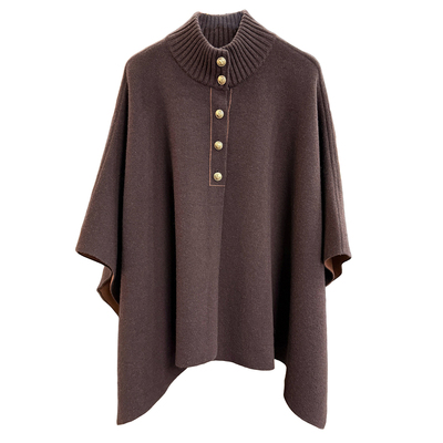 重磅羊绒半高领针织披肩斗篷上衣