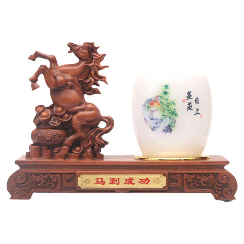 马到成功琉璃玉笔筒摆件办公室桌面装饰礼盒装送老师教师节礼物