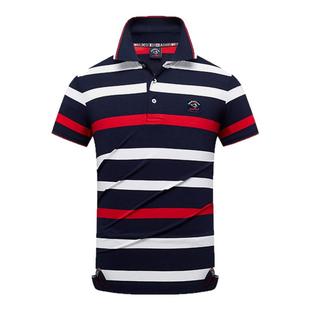 勇士鲨鱼2025年夏季撞色Polo衫男款翻领条纹t恤中老年男装爸爸装