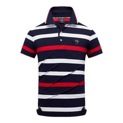 勇士鲨鱼2025年夏季撞色Polo衫男款翻领条纹t恤中老年男装爸爸装