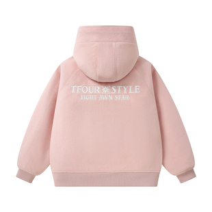 TFOUR 花灰色连帽毛呢拉链开衫卫衣男情侣短款国潮牌帽衫大衣外套