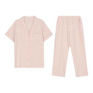 都市丽人女夏季睡衣LHH9A2无尘棉纯棉吸湿透气短袖长裤家居服套装