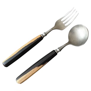 堂上燕手作复古檀木红酸枝西餐餐具勺子叉子轻奢套装一人用不锈钢