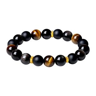 周大生黄金男士黑曜石手串足金木变石玛瑙手链新年礼物送男朋友