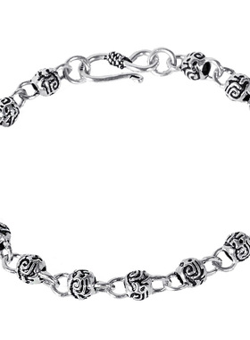 复古泰银回纹珠手链S925银珠珠手链男士个性时尚简约民族风手饰品