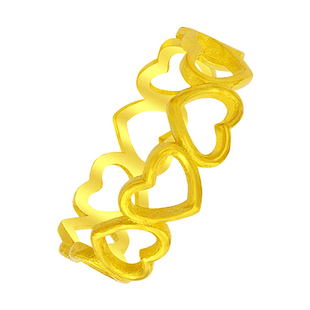 黄金戒指999足金心心相印小克重镂空宽闭口按克实心纯金女送妈妈