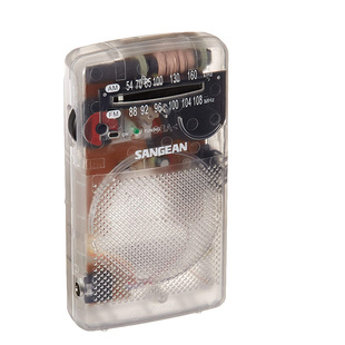 美国代购山进SR-35CL袖珍迷你收音机FM/AM酷科技透明外壳5号电池