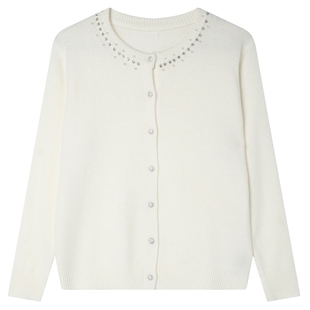 白鹿语100绵羊毛高级感针织开衫25秋冬新款千金风设计感钉珠毛衣