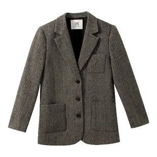 【私立学院】1OO%绵羊毛 复古人字纹鲸鱼骨宽肩风老爹西装外套