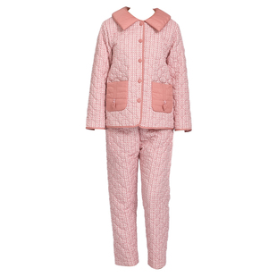 曼诺曼蒂克睡衣秋冬女款新款轻羽绒女翻领套装格子简约家居服套装