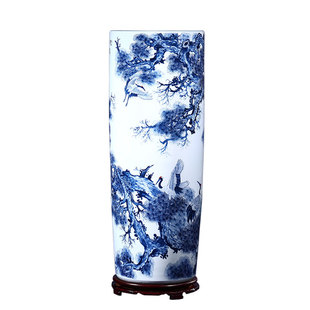 景德镇陶瓷青花瓷落地大花瓶插花箭筒中式客厅书画缸直筒瓷器摆件