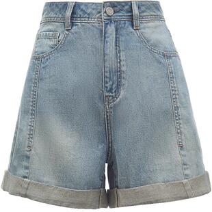 【ONLY奥莱】春夏新款休闲卷边设计高腰阔腿短裤牛仔裤女