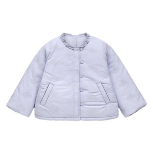 MOBAI自制 [云云紫]圆领刺绣新中式棉服冬季保暖宽松棉麻外套女