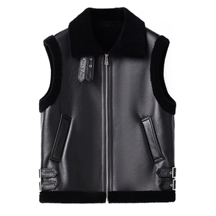 全羊毛羊羔绒皮毛一体马甲男士翻领羊剪绒皮草背心羊羔毛无袖外套