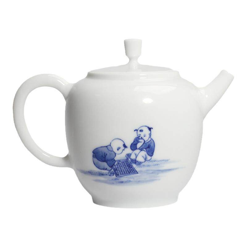 自慢堂拾金青花婴戏茶壶