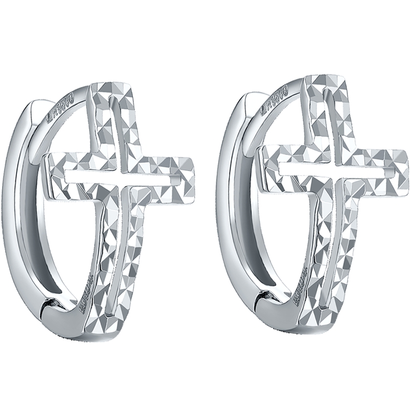 六桂福珠宝铂金耳钉2025新款爆款高级感白金十字架耳环生日礼物