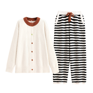 悦内半边绒睡衣女士秋冬季冬款珊瑚绒加厚毛绒家居服软绵绵可外穿